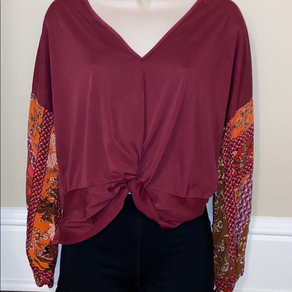Hummingbird Blouse Cinch Front Decorative Sleeve